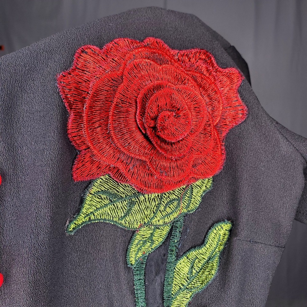 Unique Vintage Dress XL 14 Rockabilly Pinup Retro Rose Embroidered Whimsygoth - Picture 5 of 14